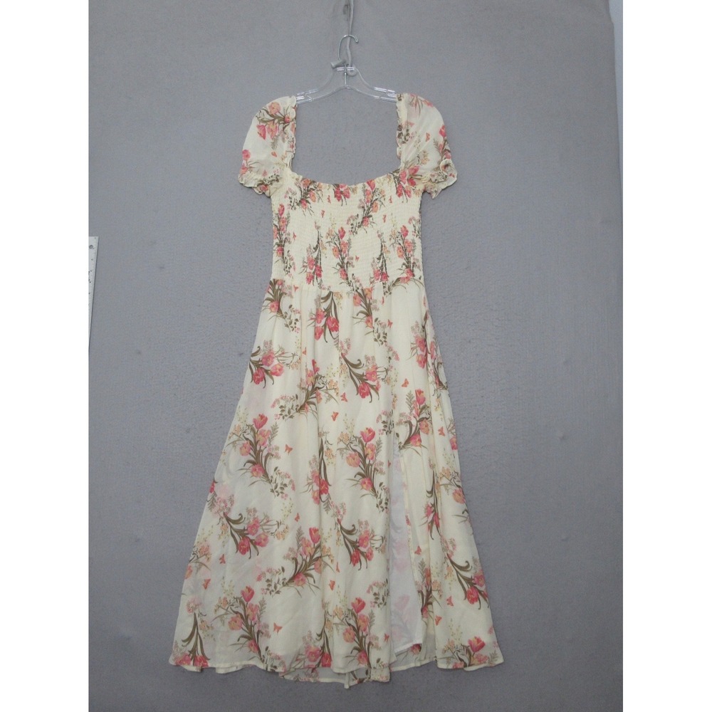 REFORMATION Dress L Leila Floral Smocked Slit Cottage Core Boho Romantic Garden